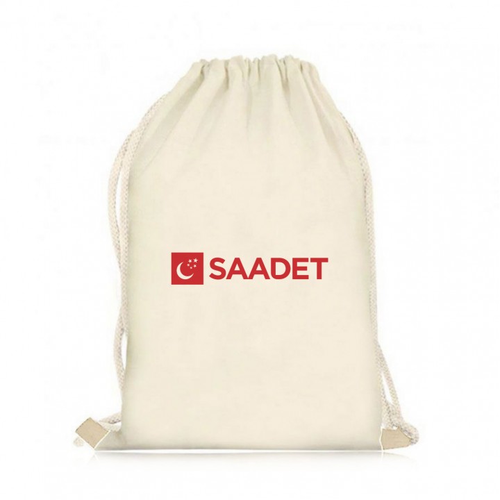Saadet Partisi Logo Baskılı İp Büzgülü Ham Bez Çanta